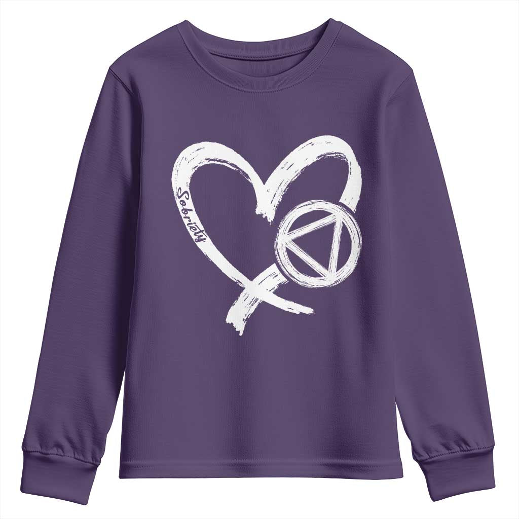 Sobriety Heart Sober Anniversary Alcoholic Abstinence Youth Sweatshirt