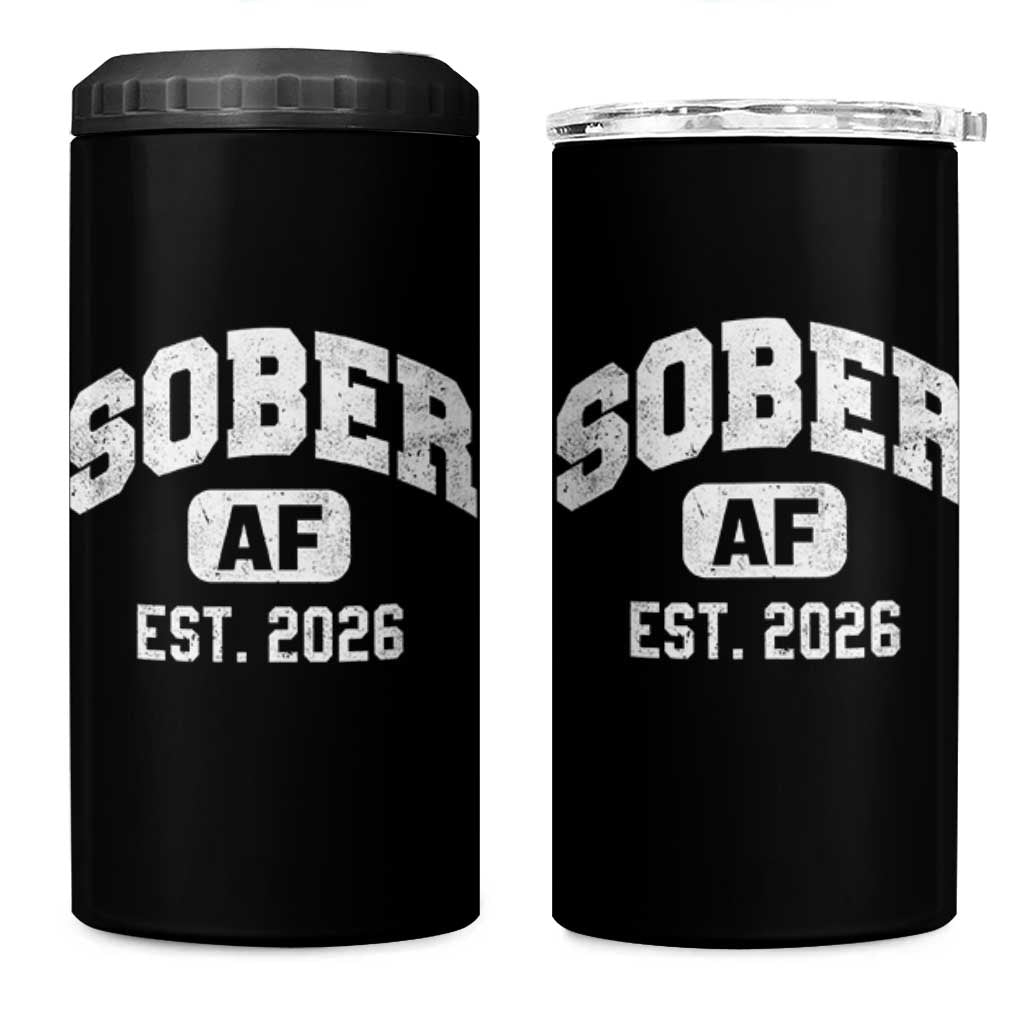 Sober AF 2026 AA Recovery Achiever Sobriety Anniversary 4 in 1 Can Cooler Tumbler