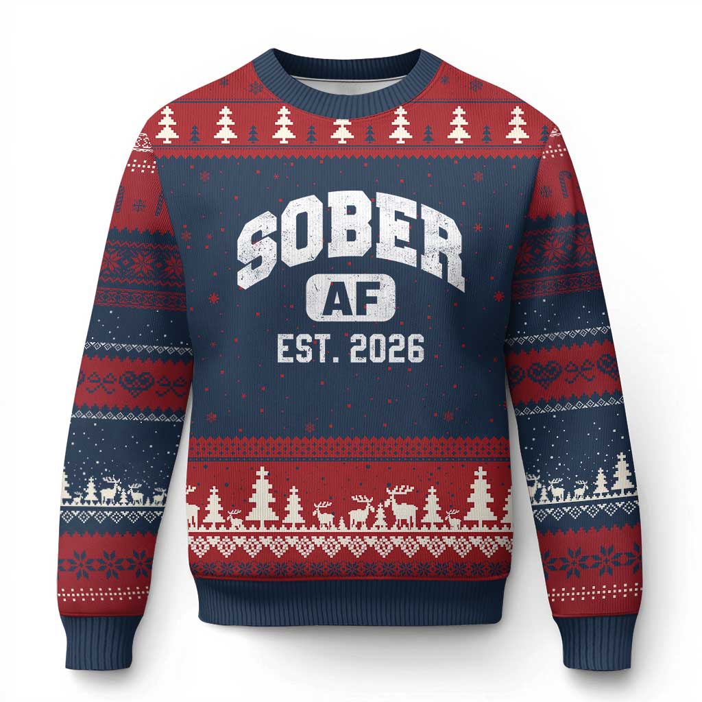 Sober AF 2026 AA Recovery Achiever Sobriety Anniversary Ugly Christmas Sweater