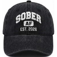 Sober AF 2026 AA Recovery Achiever Sobriety Anniversary Washed Cotton Baseball Cap