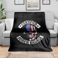 Certified Sober Badass Throw Blanket Sobriety Alcohol Fighters Vintage Skull