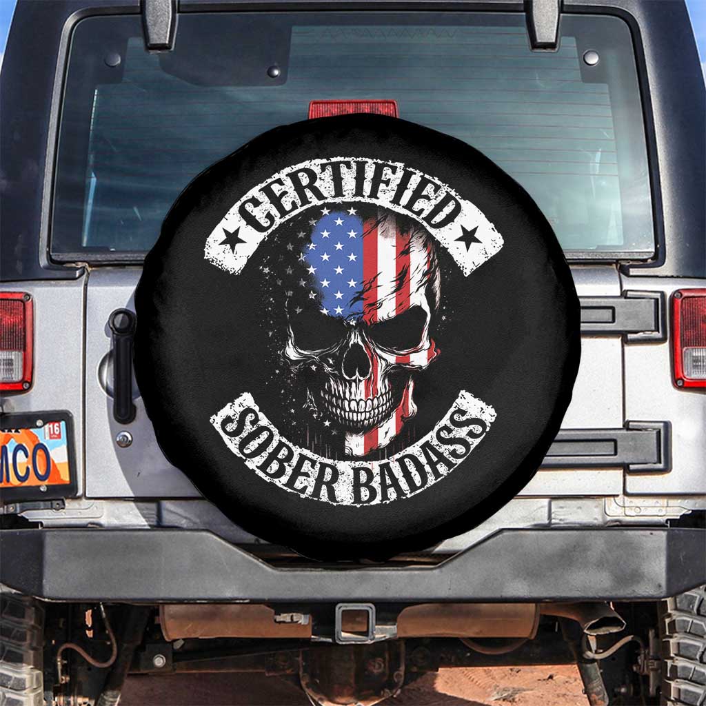 Certified Sober Badass Spare Tire Cover Sobriety Alcohol Fighters Vintage Skull