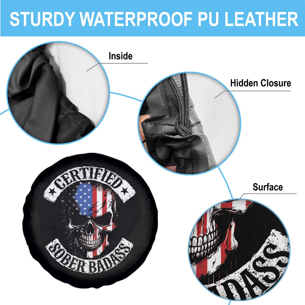 Certified Sober Badass Spare Tire Cover Sobriety Alcohol Fighters Vintage Skull