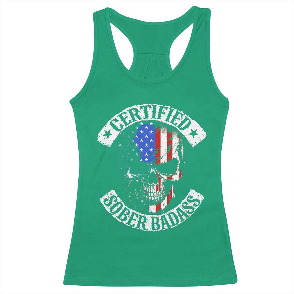 Certified Sober Badass Racerback Tank Top Sobriety Alcohol Fighters Vintage Skull