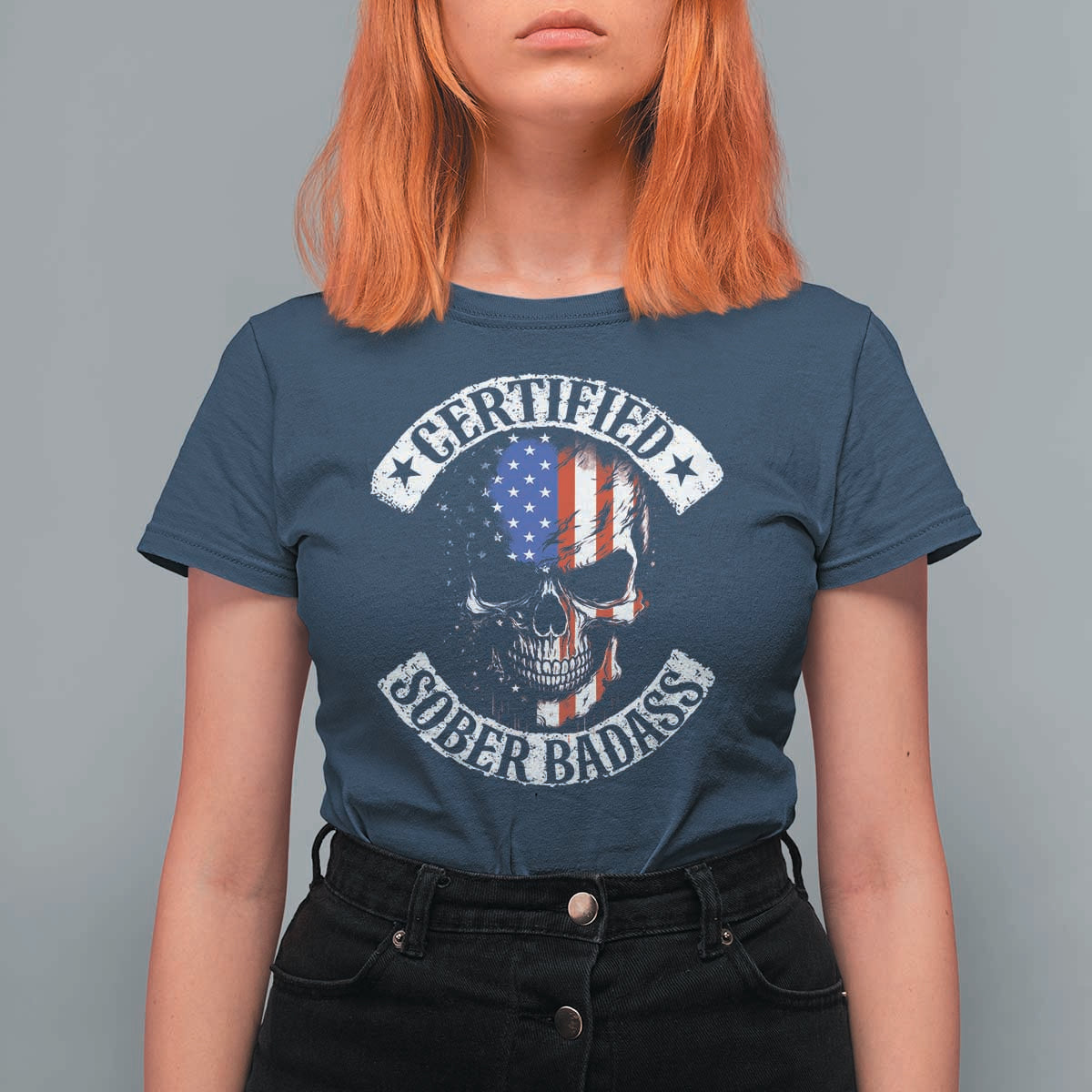 Certified Sober Badass T Shirt For Women Sobriety Alcohol Fighters Vintage Skull