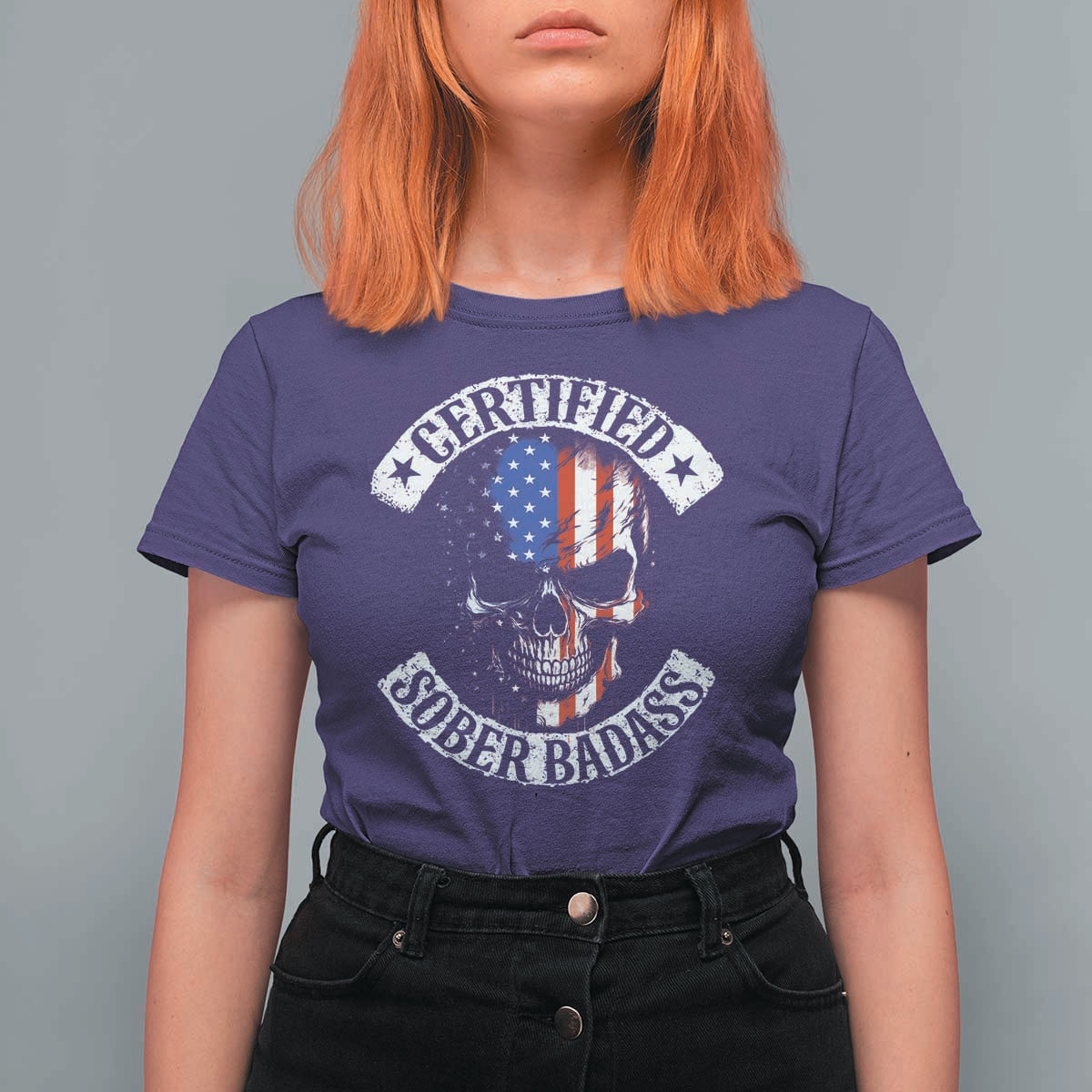 Certified Sober Badass T Shirt For Women Sobriety Alcohol Fighters Vintage Skull