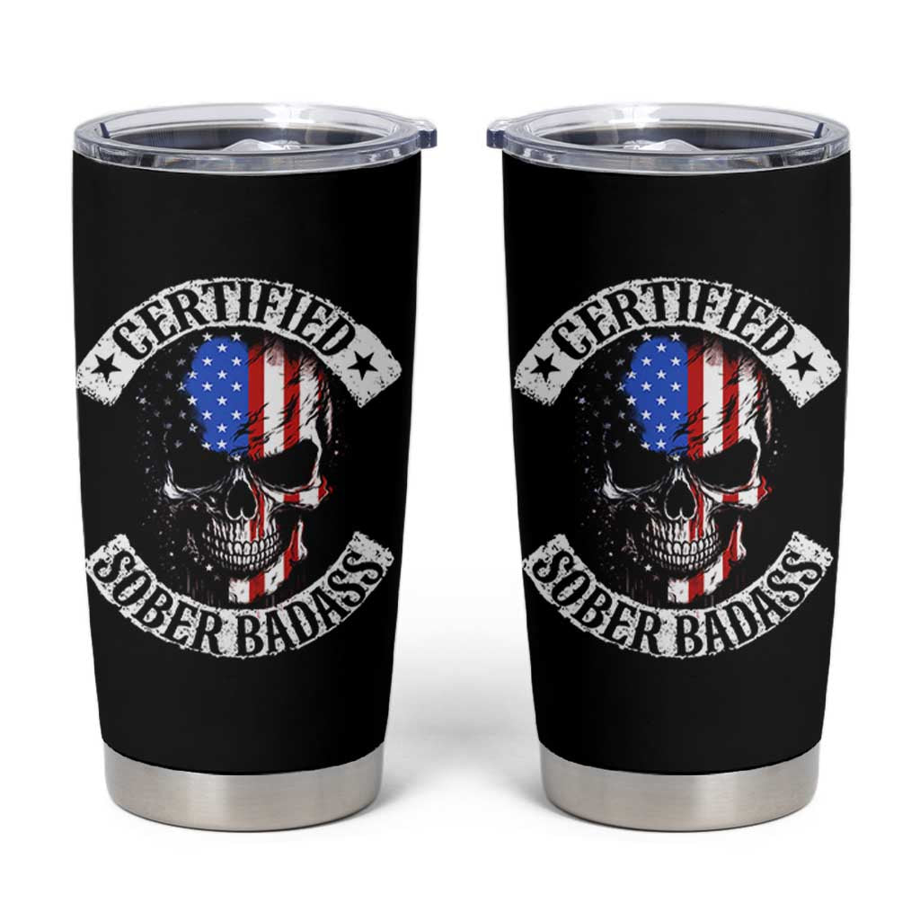 Certified Sober Badass Tumbler Cup Sobriety Alcohol Fighters Vintage Skull