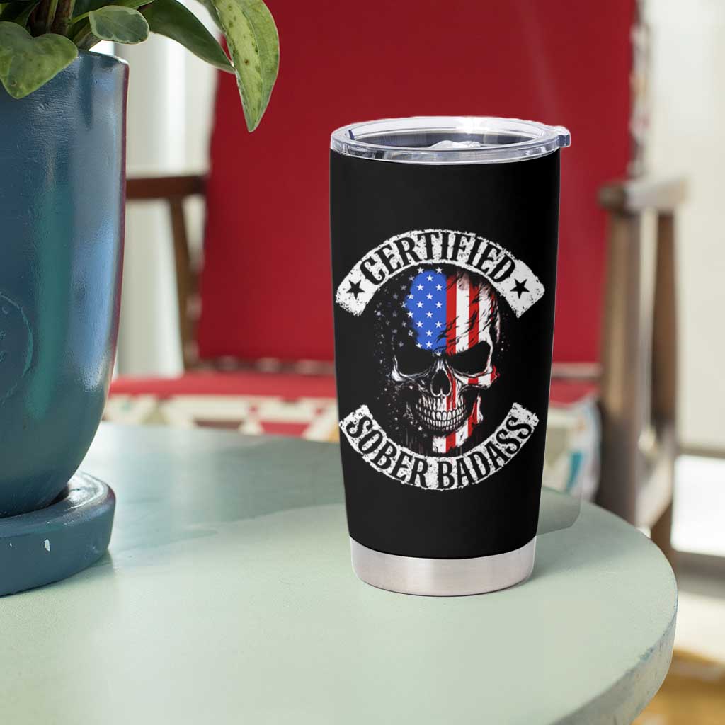Certified Sober Badass Tumbler Cup Sobriety Alcohol Fighters Vintage Skull