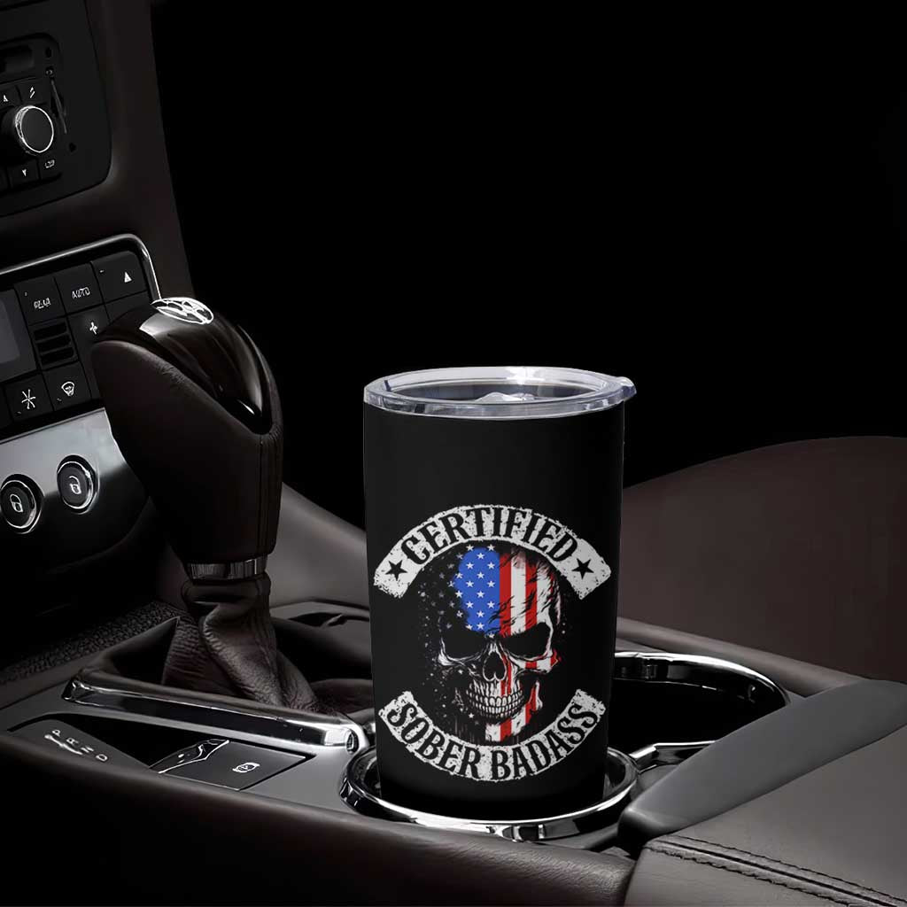 Certified Sober Badass Tumbler Cup Sobriety Alcohol Fighters Vintage Skull