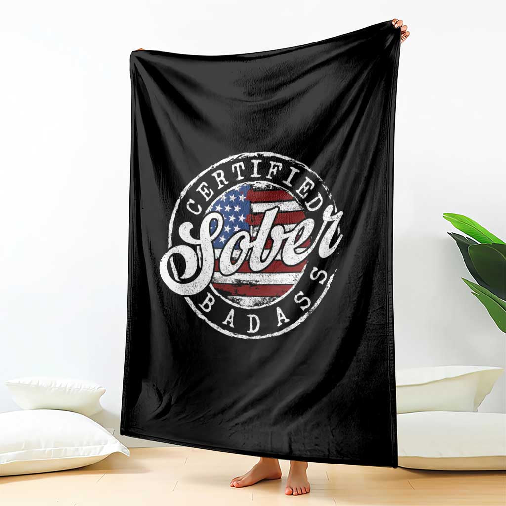 Certified Sober Badass Throw Blanket Sobriety Alcohol Recovery Vintage American Flag