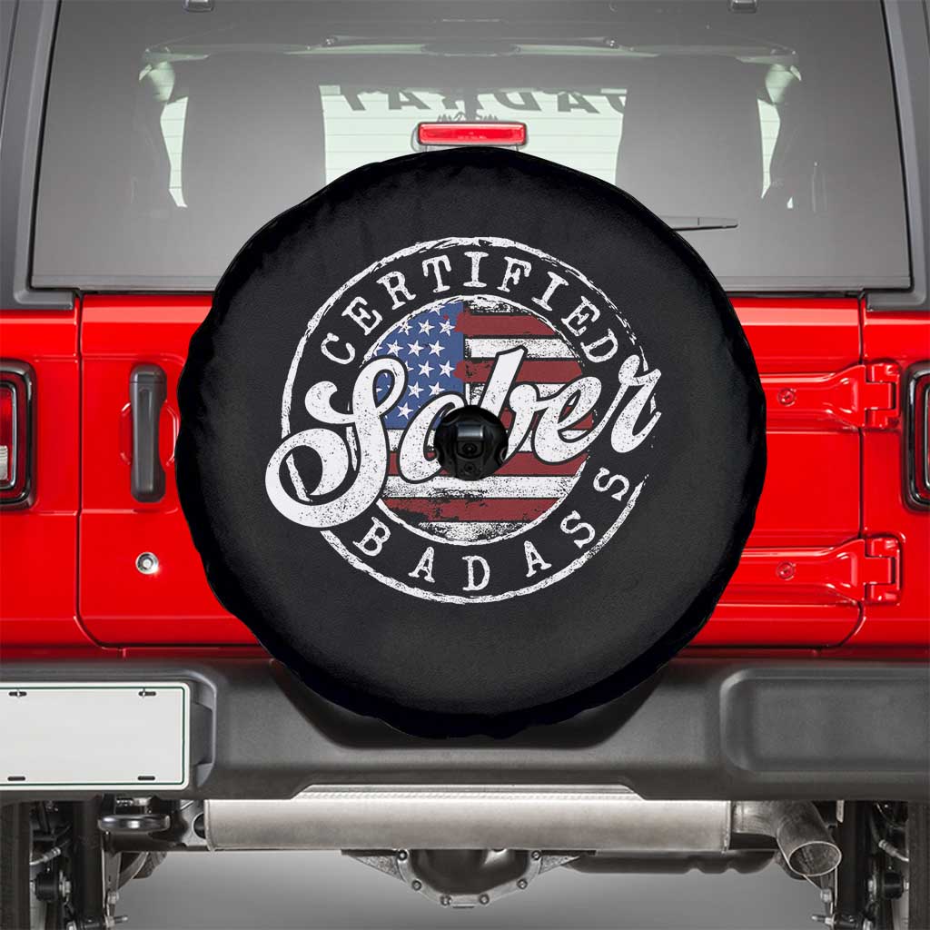 Certified Sober Badass Spare Tire Cover Sobriety Alcohol Recovery Vintage American Flag