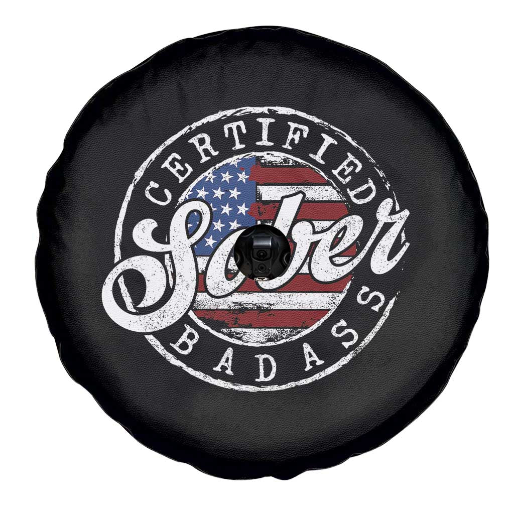 Certified Sober Badass Spare Tire Cover Sobriety Alcohol Recovery Vintage American Flag
