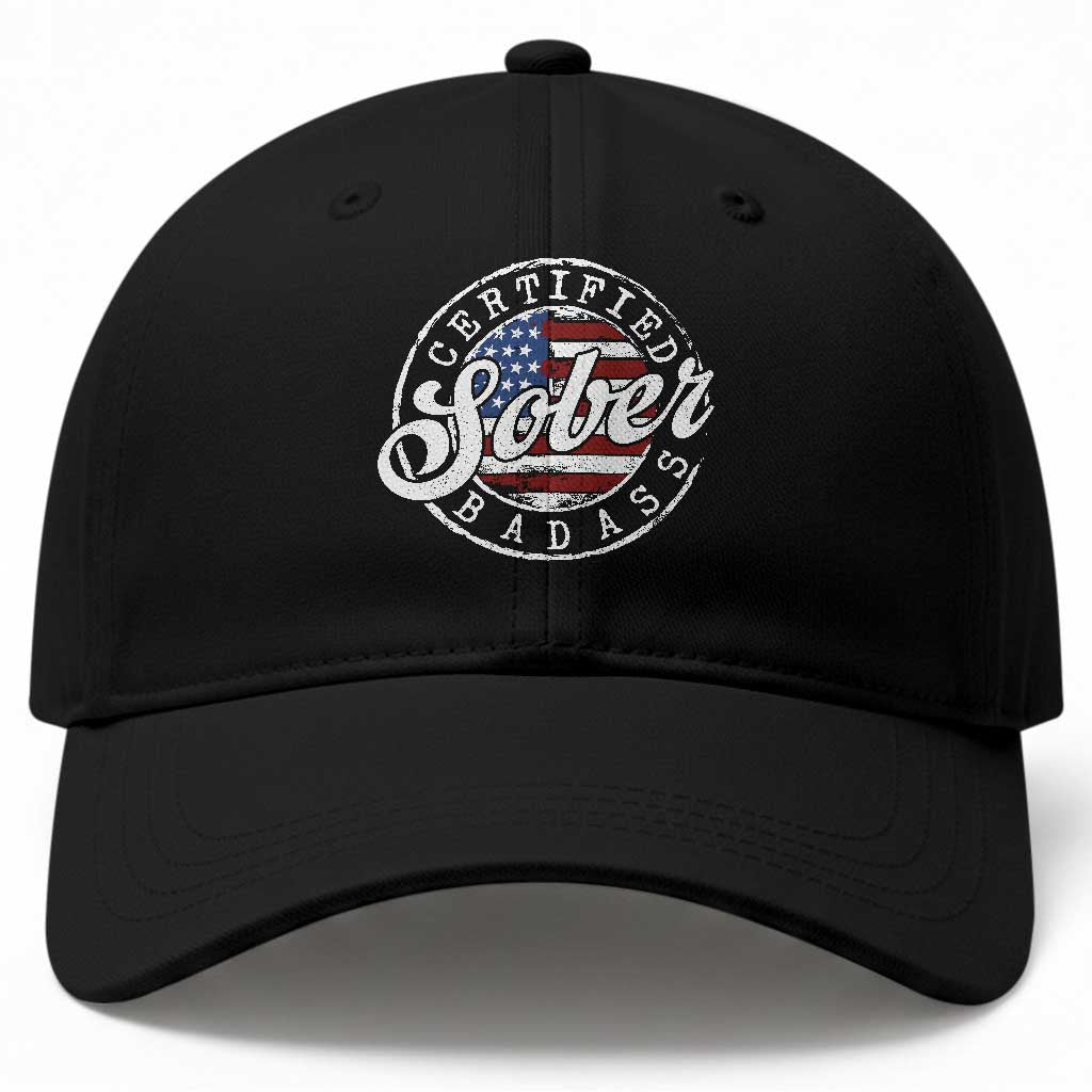 Certified Sober Badass Baseball Cap Sobriety Alcohol Recovery Vintage American Flag