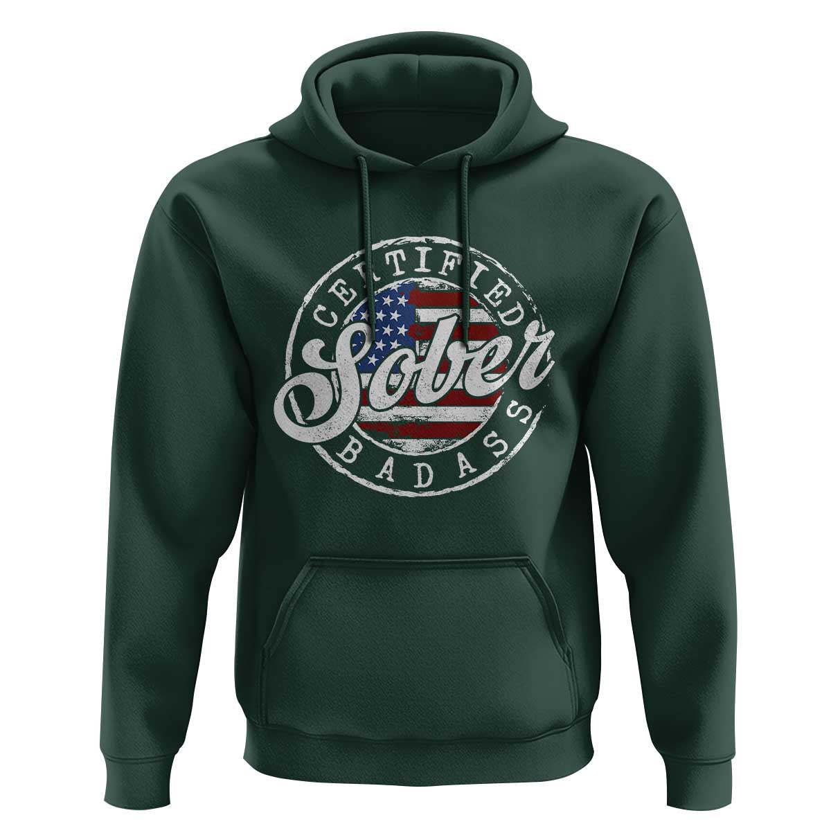 Certified Sober Badass Hoodie Sobriety Alcohol Recovery Vintage American Flag