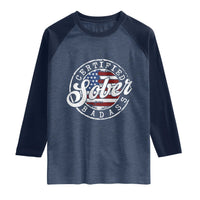 Certified Sober Badass Raglan Shirt Sobriety Alcohol Recovery Vintage American Flag