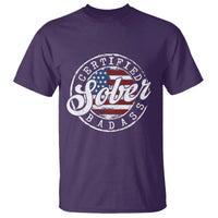 Certified Sober Badass T Shirt Sobriety Alcohol Recovery Vintage American Flag