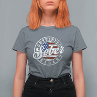 Certified Sober Badass T Shirt For Women Sobriety Alcohol Recovery Vintage American Flag
