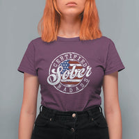 Certified Sober Badass T Shirt For Women Sobriety Alcohol Recovery Vintage American Flag
