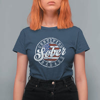 Certified Sober Badass T Shirt For Women Sobriety Alcohol Recovery Vintage American Flag