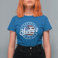 Certified Sober Badass T Shirt For Women Sobriety Alcohol Recovery Vintage American Flag