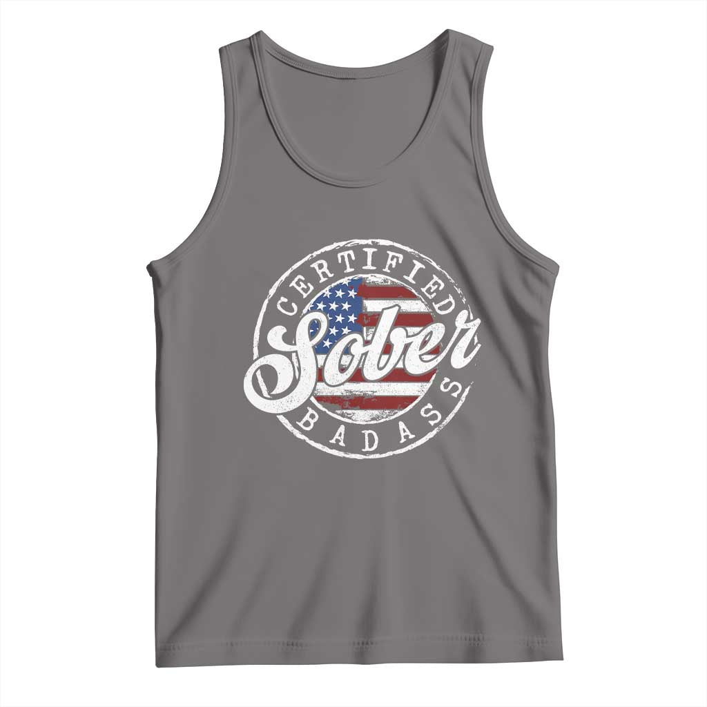 Certified Sober Badass Tank Top Sobriety Alcohol Recovery Vintage American Flag