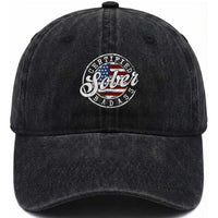 Certified Sober Badass Washed Cotton Baseball Cap Sobriety Alcohol Recovery Vintage American Flag