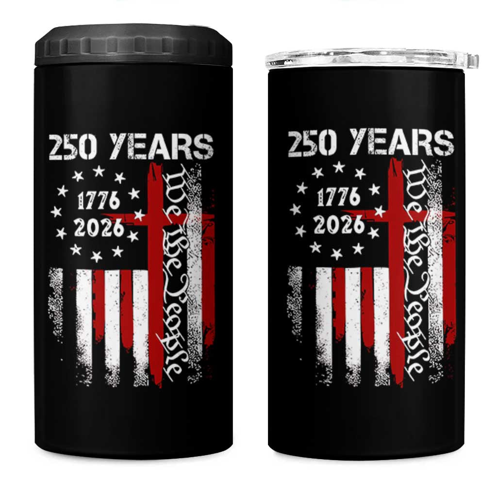 250 Years America Anniversary Christian USA Flag 4 in 1 Can Cooler Tumbler
