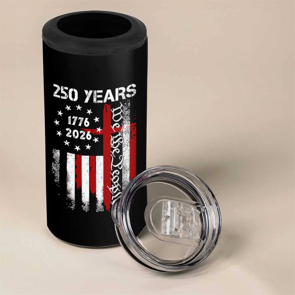 250 Years America Anniversary Christian USA Flag 4 in 1 Can Cooler Tumbler