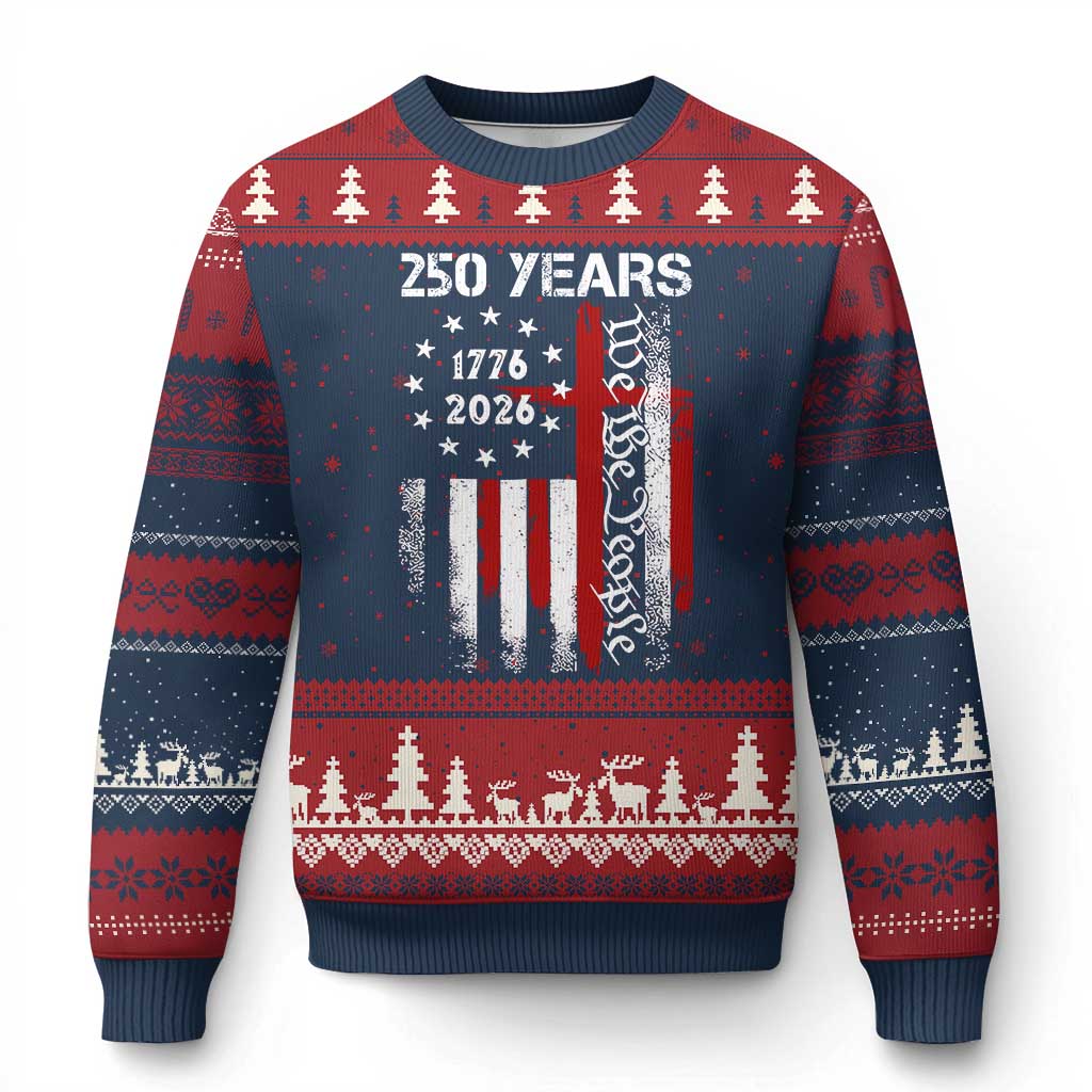 250 Years America Anniversary Christian USA Flag Ugly Christmas Sweater