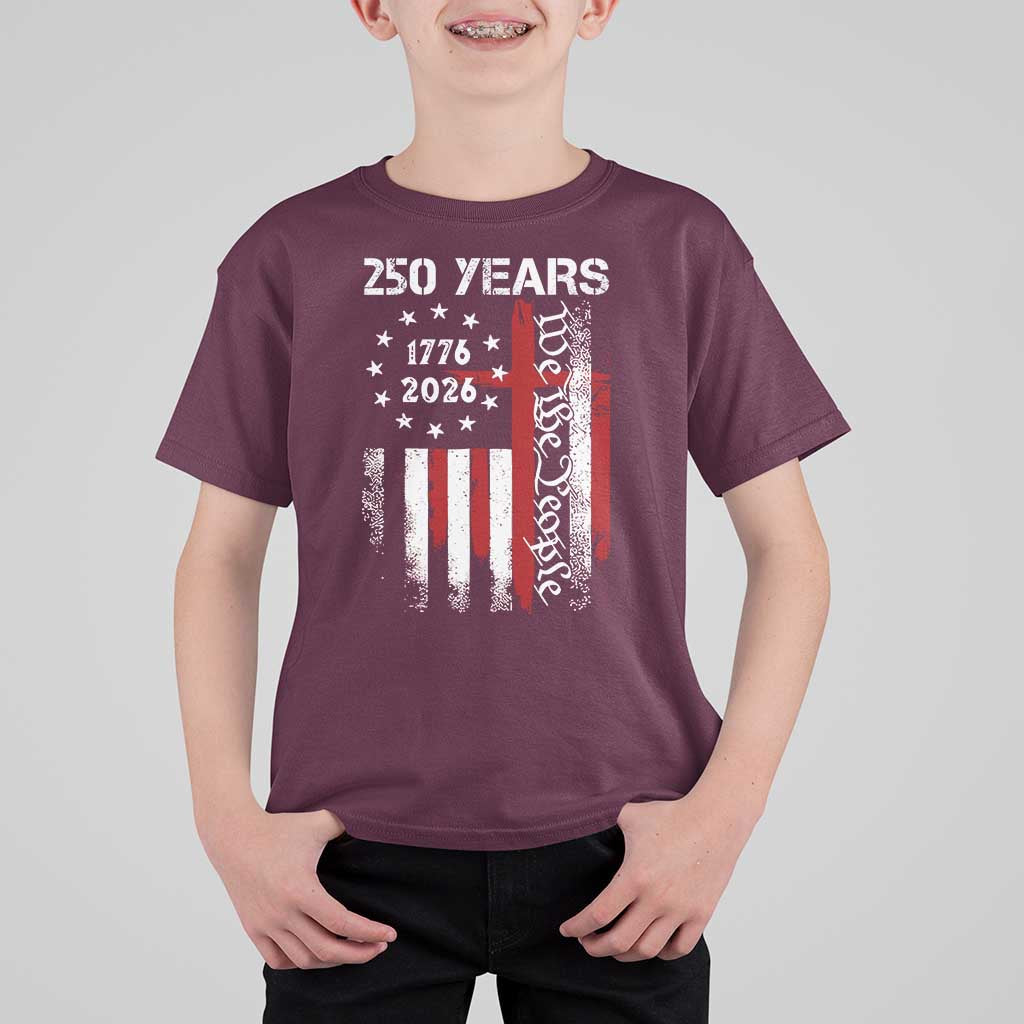 250 Years America Anniversary Christian USA Flag T Shirt For Kid