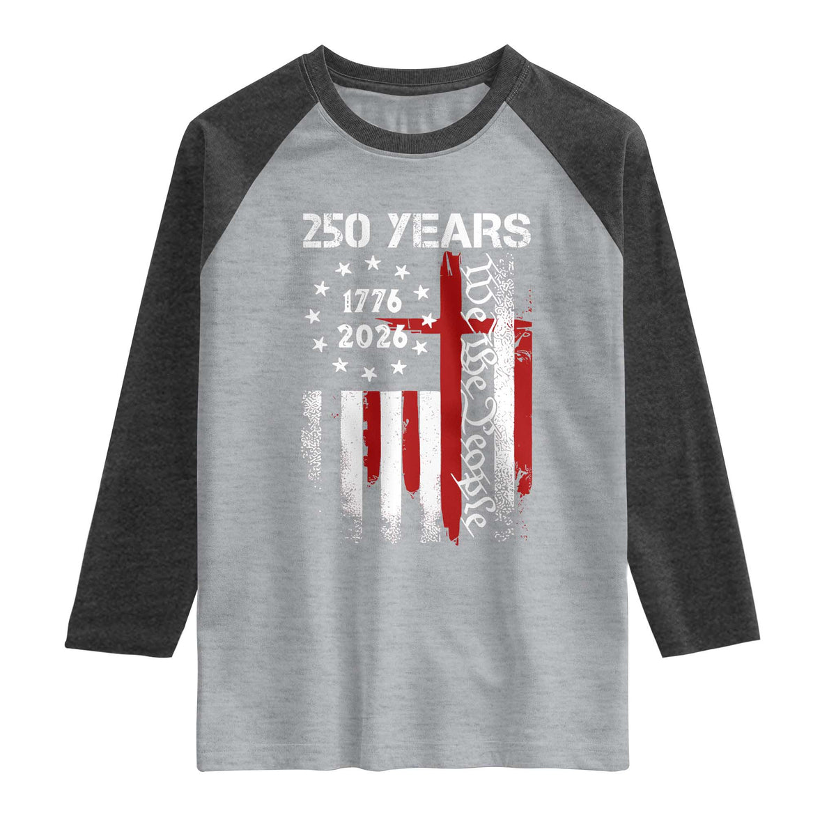250 Years America Anniversary Christian USA Flag Raglan Shirt