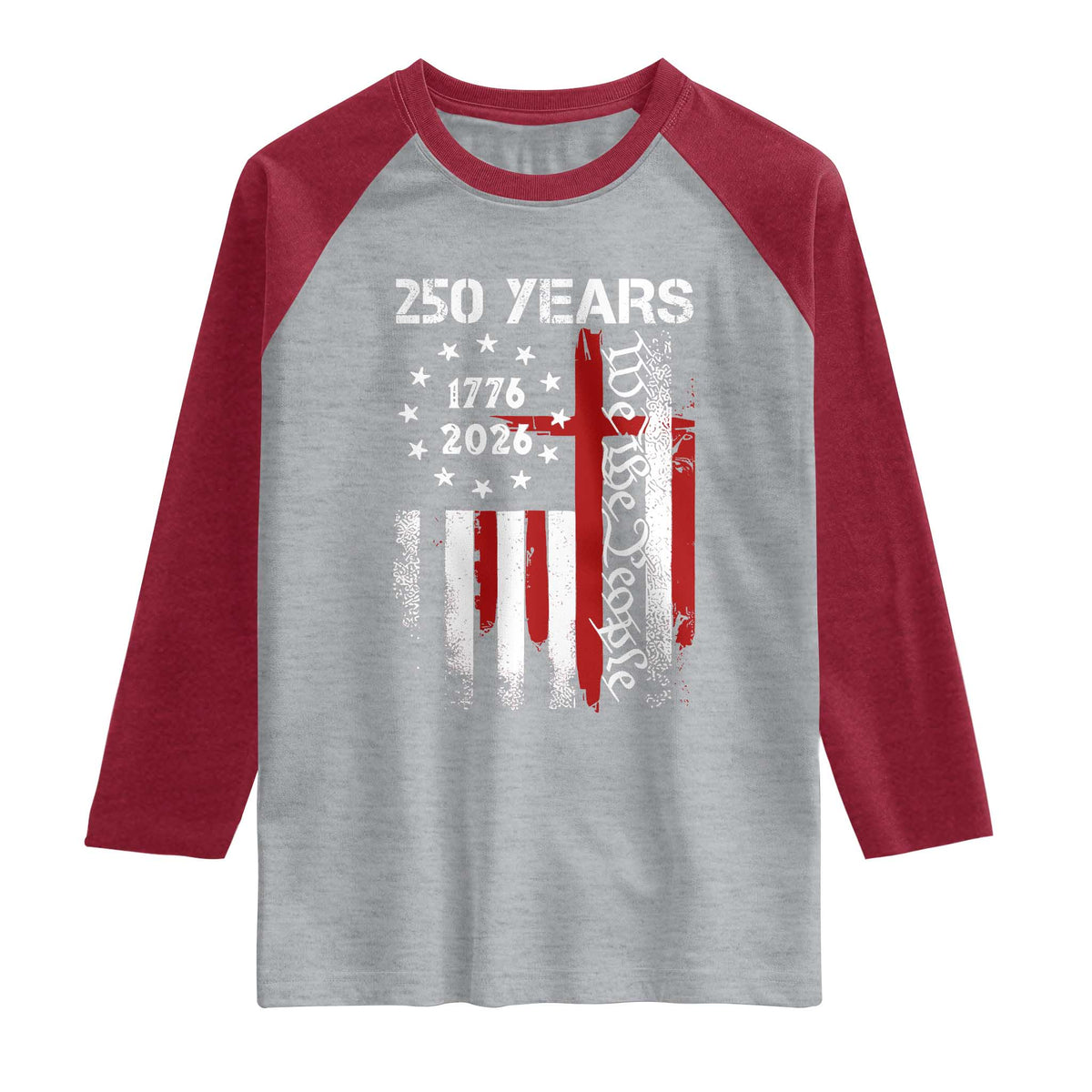 250 Years America Anniversary Christian USA Flag Raglan Shirt