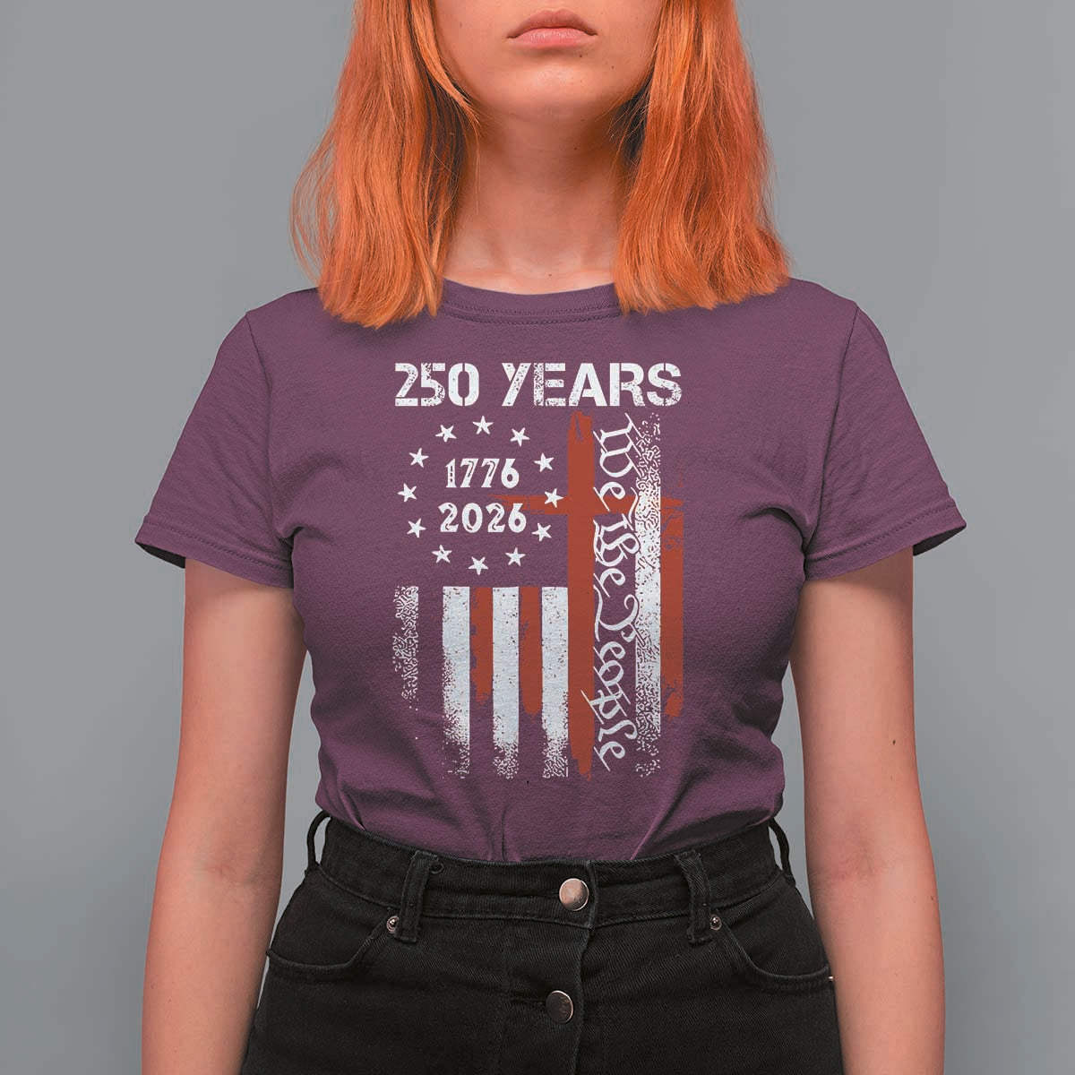 250 Years America Anniversary Christian USA Flag T Shirt For Women