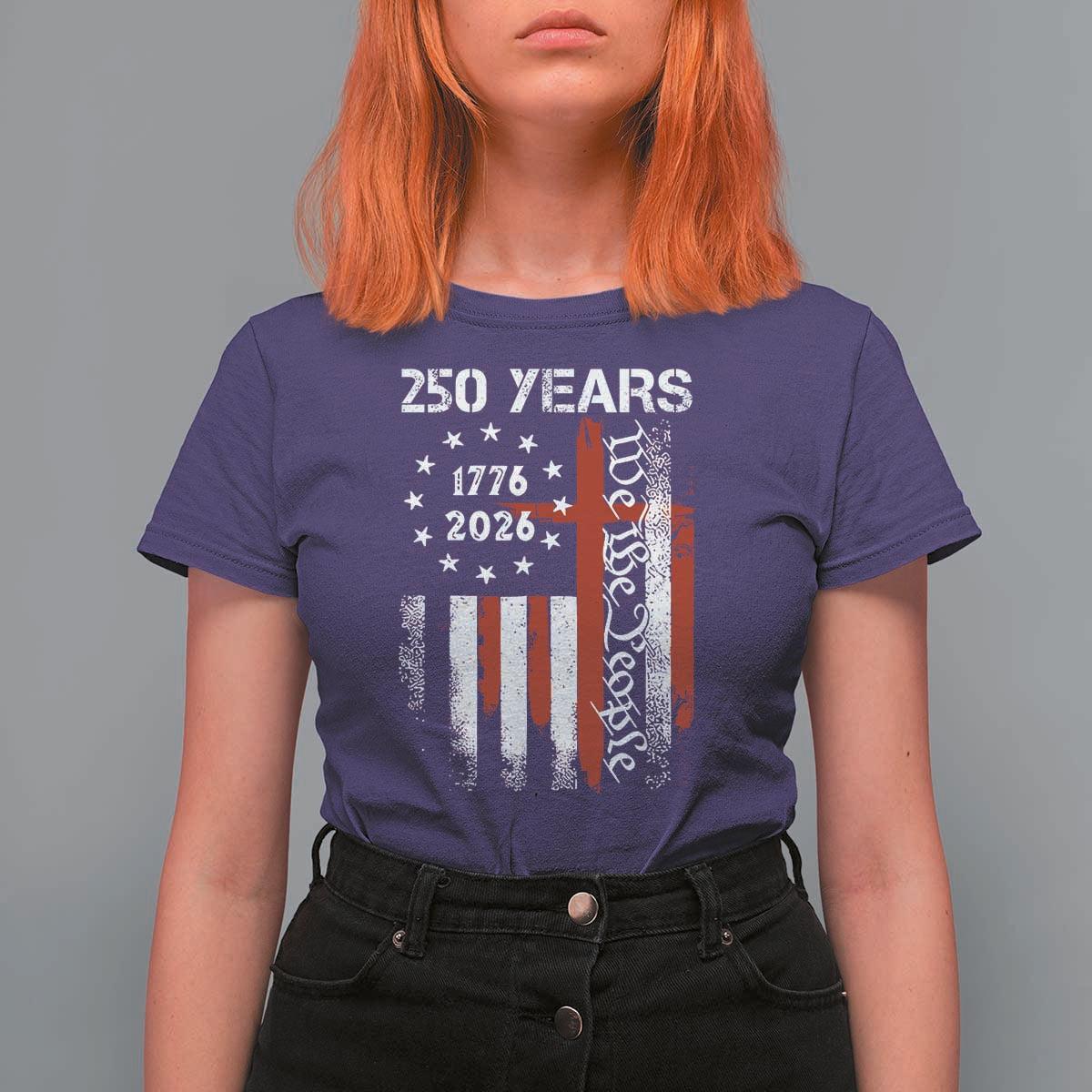 250 Years America Anniversary Christian USA Flag T Shirt For Women