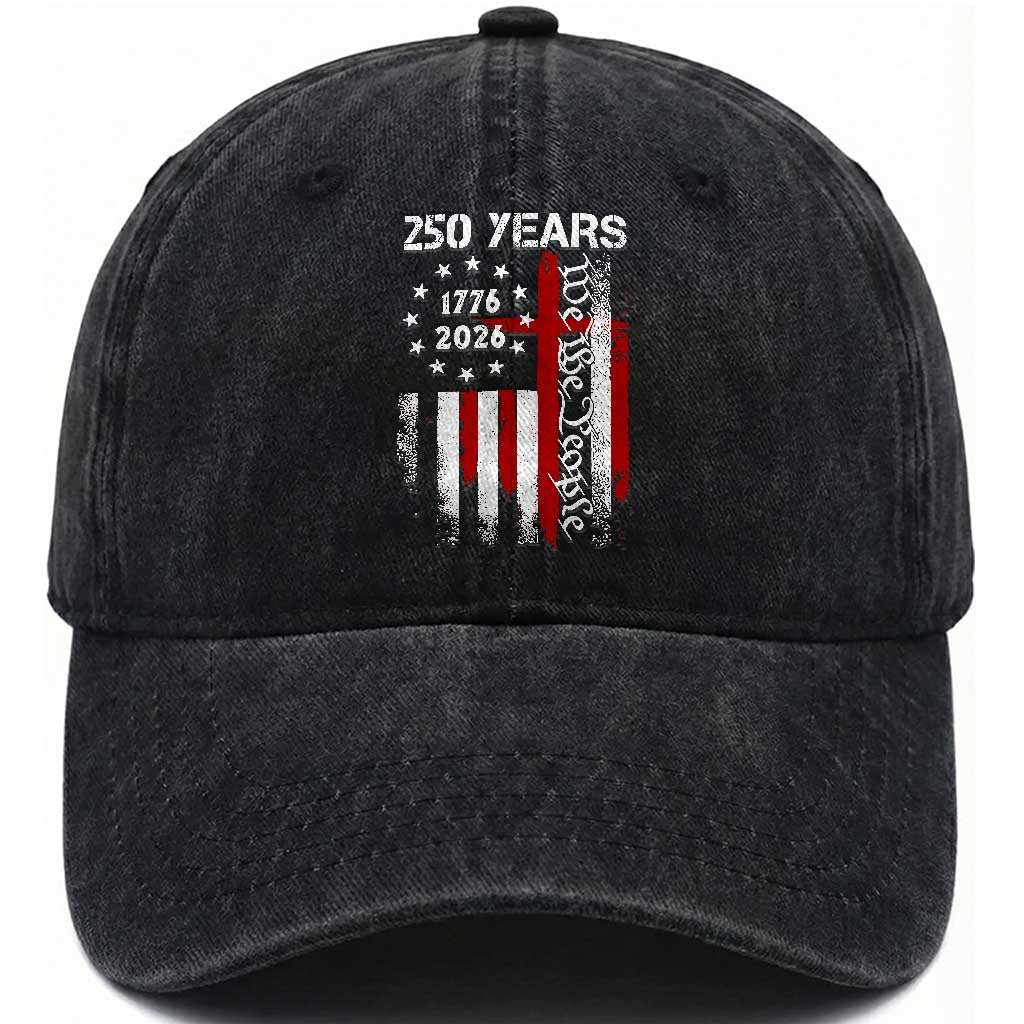250 Years America Anniversary Christian USA Flag Washed Cotton Baseball Cap