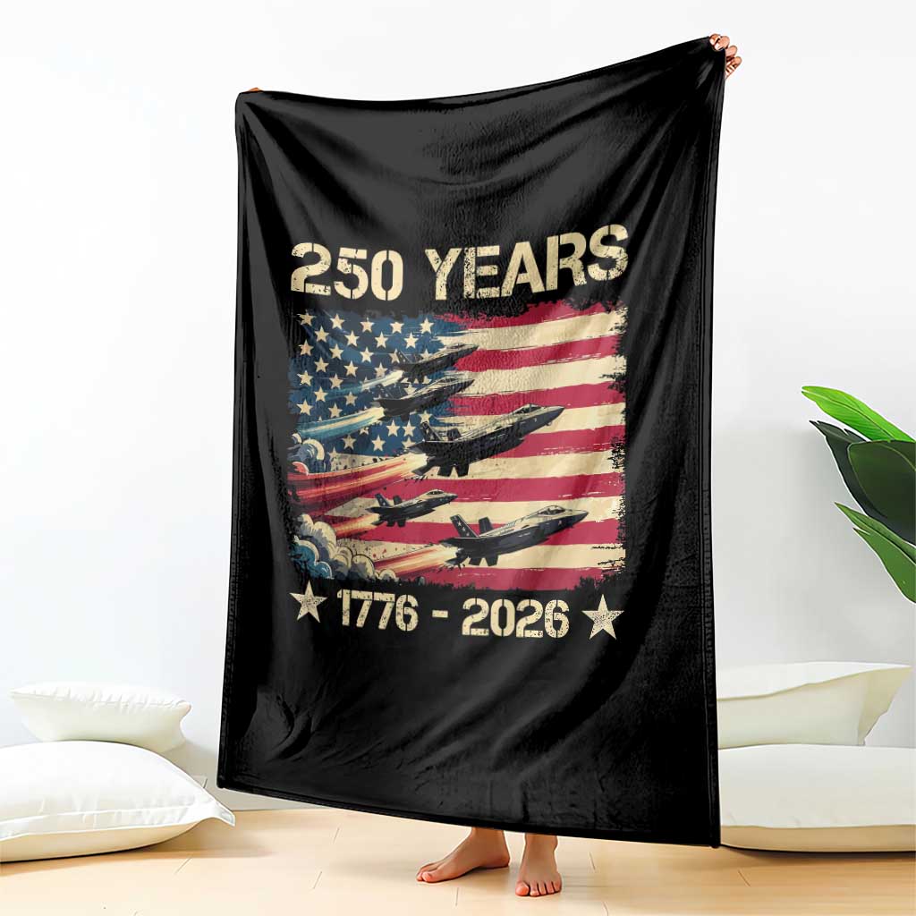USA 250 Years 1776 2026 Patriotic Jets Trail American Flag Throw Blanket