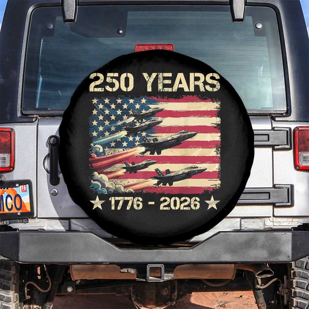 USA 250 Years 1776 2026 Patriotic Jets Trail American Flag Spare Tire Cover