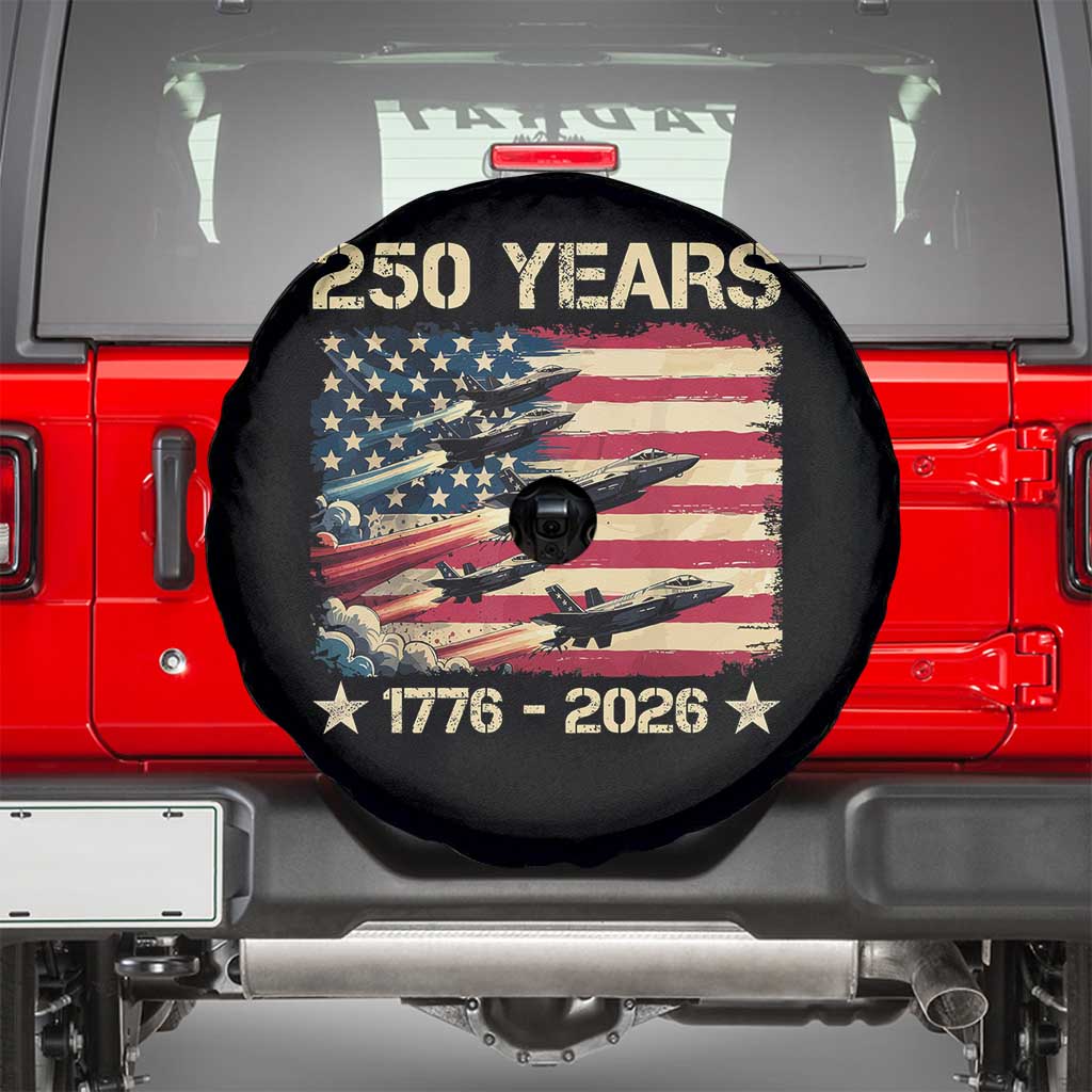 USA 250 Years 1776 2026 Patriotic Jets Trail American Flag Spare Tire Cover