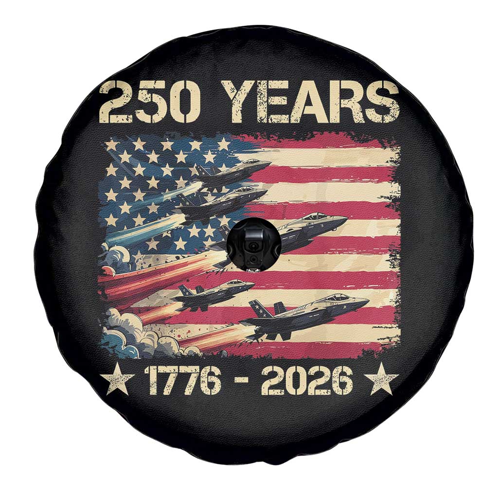 USA 250 Years 1776 2026 Patriotic Jets Trail American Flag Spare Tire Cover