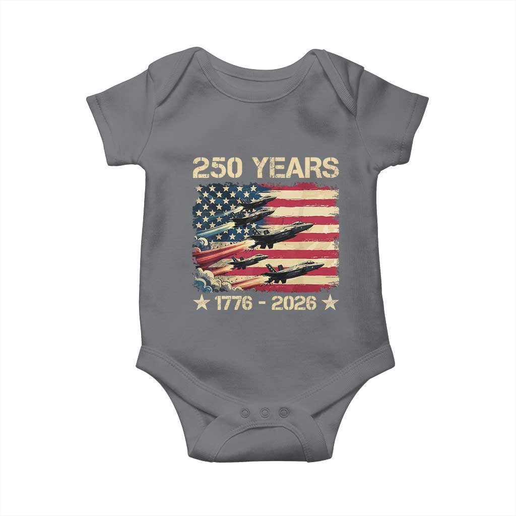 USA 250 Years 1776 2026 Patriotic Jets Trail American Flag Baby Onesie