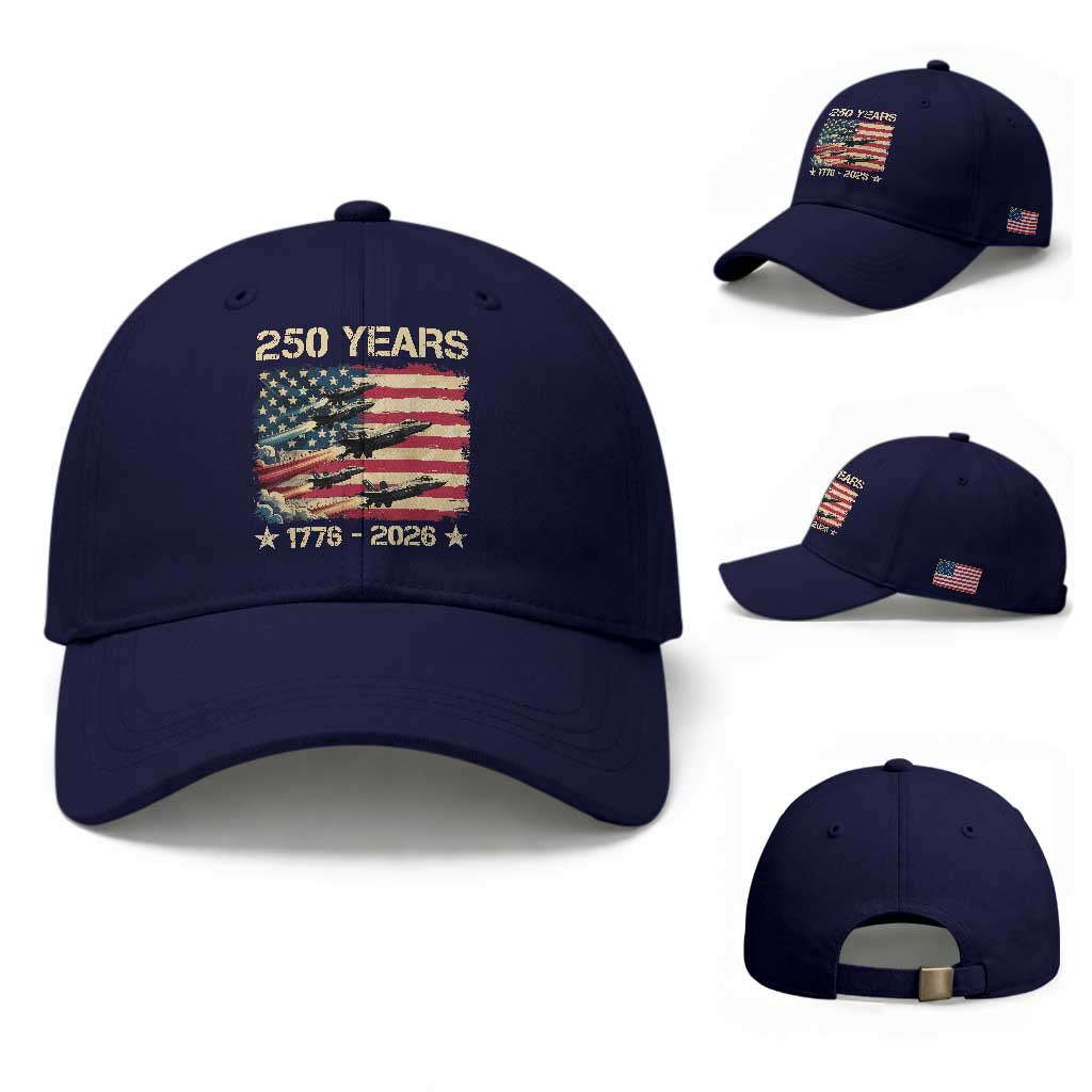 USA 250 Years 1776 2026 Patriotic Jets Trail American Flag Baseball Cap