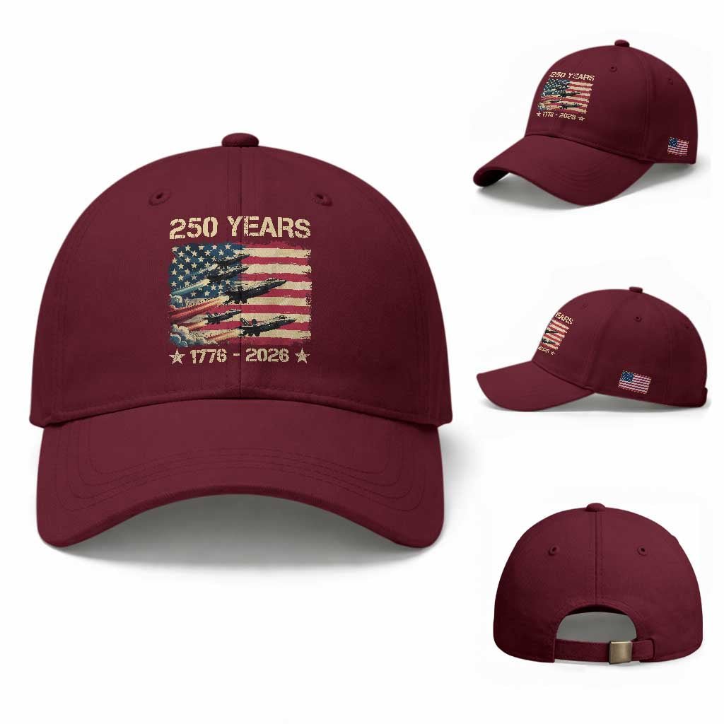 USA 250 Years 1776 2026 Patriotic Jets Trail American Flag Baseball Cap