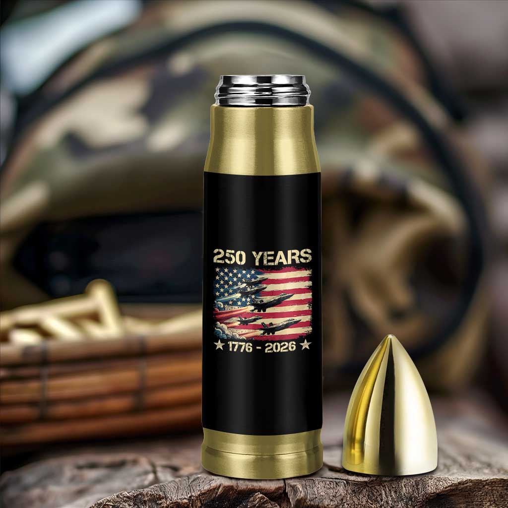 USA 250 Years 1776 2026 Patriotic Jets Trail American Flag Bullet Tumbler