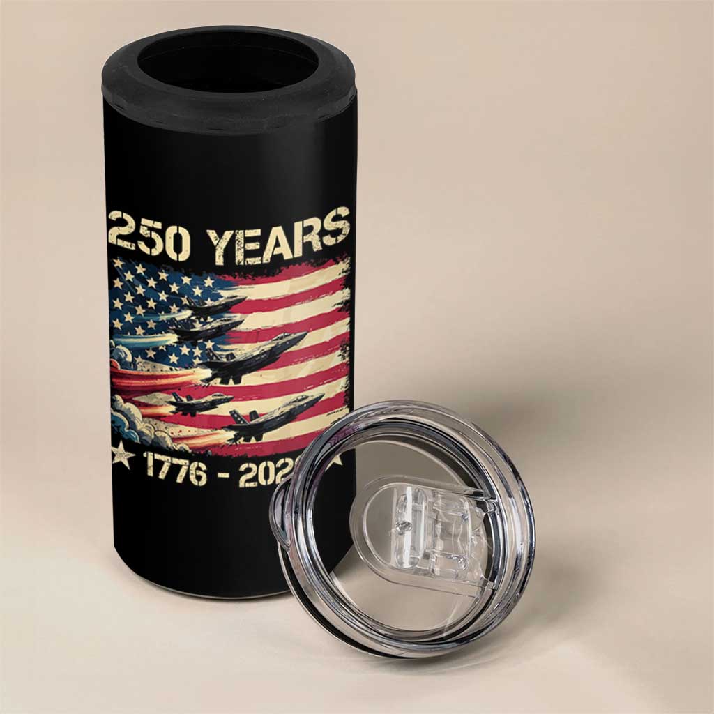 USA 250 Years 1776 2026 Patriotic Jets Trail American Flag 4 in 1 Can Cooler Tumbler