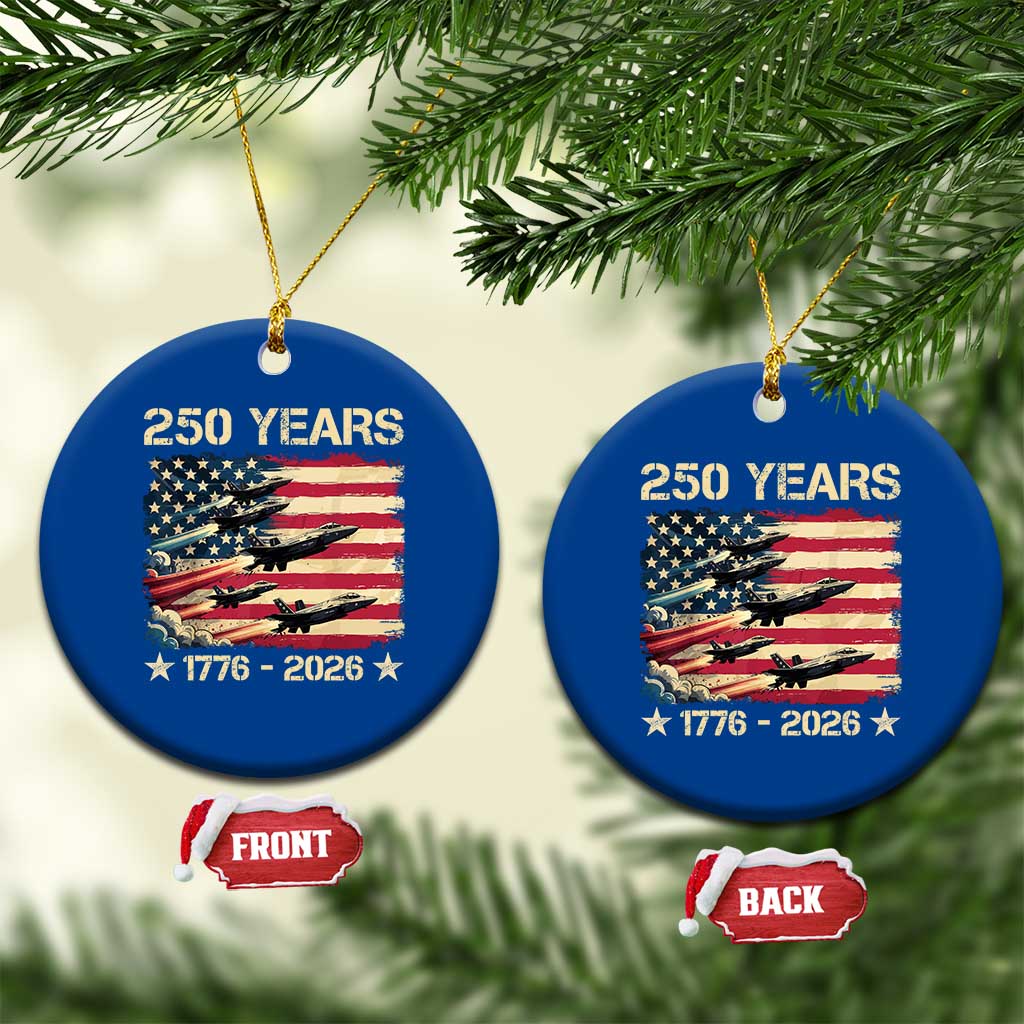 USA 250 Years 1776 2026 Patriotic Jets Trail American Flag Ceramic Ornament
