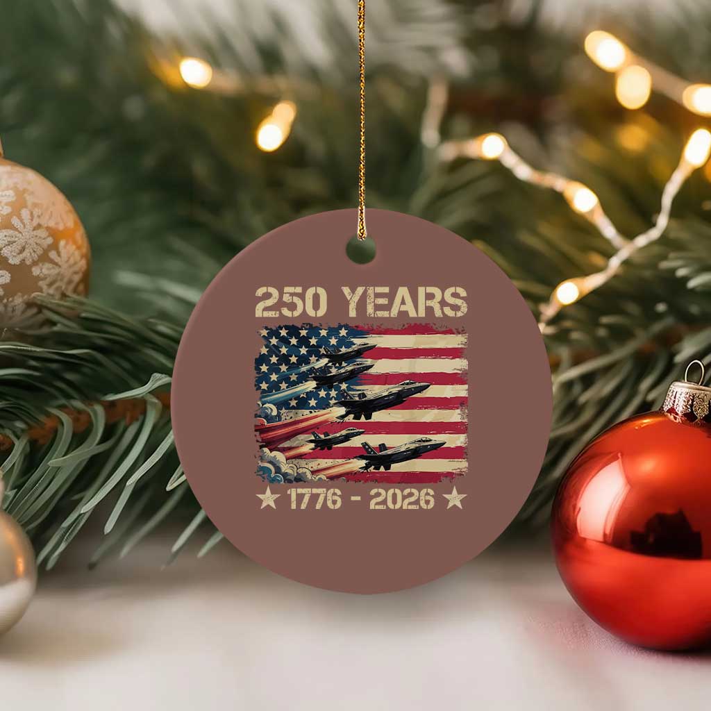 USA 250 Years 1776 2026 Patriotic Jets Trail American Flag Ceramic Ornament