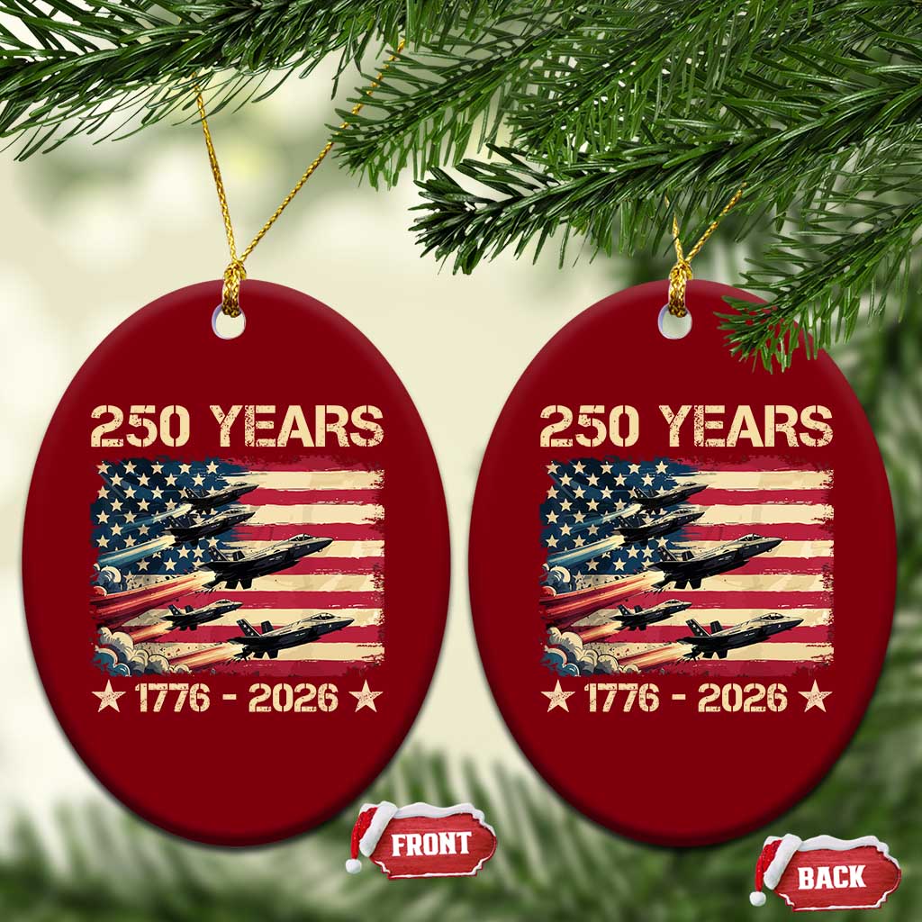 USA 250 Years 1776 2026 Patriotic Jets Trail American Flag Ceramic Ornament