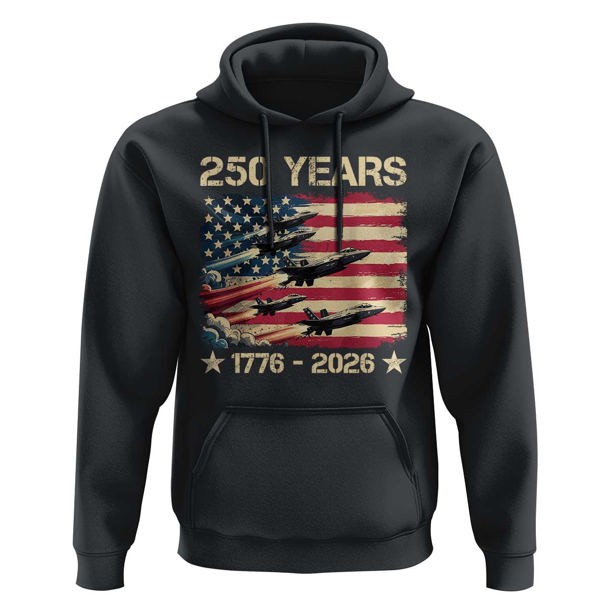 USA 250 Years 1776 2026 Patriotic Jets Trail American Flag Hoodie