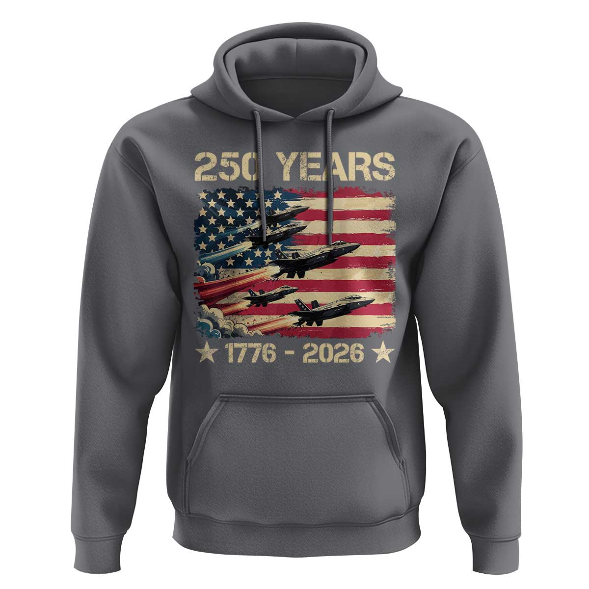 USA 250 Years 1776 2026 Patriotic Jets Trail American Flag Hoodie
