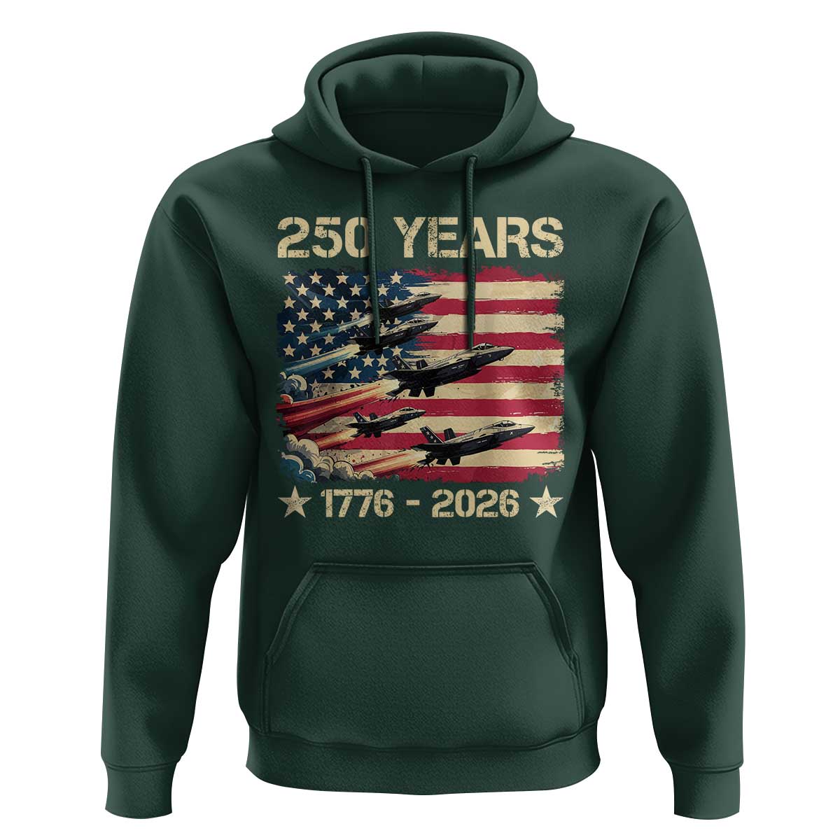 USA 250 Years 1776 2026 Patriotic Jets Trail American Flag Hoodie